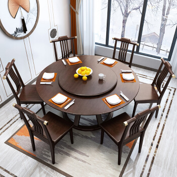 愛は森の食卓の新しい中国式の純木の食卓のレストランの家具のテーブルと椅子の組み合わせ（回転盤を持ちます）の1テーブルの6つの椅子があります。