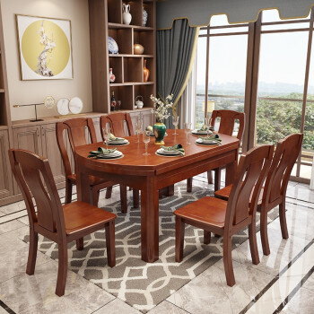 米依萱純木食卓が伸縮できる折りたたみたみの丸いテーブルとテーブルの組み合わせで、小さなテーブルを組み合わせた家庭用の夕テーブル胡桃色（直径1.38メートル）のテーブル10椅子