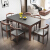 ウェスタンニ焼石純木食のテーブルと椅子北欧モダシンプ大理石テーブルセット6207胡桃色+牛角椅子(焼石)四つの椅子(1.3 M)