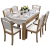 テーブル純木大理石鉄石ガラステーブルセット家具レストラン食事テーブル1.35 m原木色+大理石面六椅子