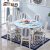 地中海のテーブルとテーブルの組み合わせ田園が伸縮可能な円いテーブルに折り畳まれたご飯テーブル純木円卓レストランの家具青い折りたたみたテーブルテーブルの4つの椅子+1つのベンチ（ストライプの軟包椅子）1.35*0.85