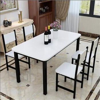 二番のテーブルとテーブルセットのシンプロテーブル長方形家庭用テーブルレストランのテーブル4人/6人の白い面に黒い棚120*70テーブルに椅子4つを配置します。