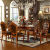 宮寓家具洋風純木立テーブルとアメリカンテーブル家庭用テーブルの家具古典純木テーブルと洋風テーブルの長方形テーブル1.65メートルの板面テーブル+4本のガーターの縁椅子+2本の肘掛け椅子