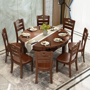 和楽の家の純木の食卓の長方形は円卓に伸縮することができます。モダシンプさんが食事をするテーブルの家庭用テーブルと家庭用テーブルのセットは六椅子（1.38メートルの全純木タイプ）です。
