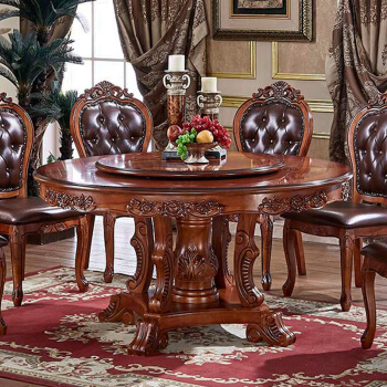 イタリアの旗の家具洋風の食事のテーブルとテーブルの組み合わせは純木の円卓家庭の食卓6/8/10人のアメリカンベルトの回転台は古式の1.5/1.8メートルの大きい円卓の別荘のテーブルの1.6メートルの木の面の円卓+回転盤をまねます。