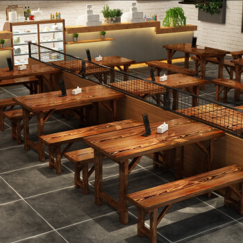 京好炭化純木レストランファーストフードテーブルと椅子のそば屋バーベキューレストラン屋外模造古鍋店のテーブルと椅子の組み合わせD 41長さ120、幅60、高さ72センチ、テーブル2つのベンチのセットは出荷しません。