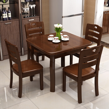 テーブルとテーブルの组み合わせが伸縮したテーブル85 x 90 cm正方形家庭用シンプテーブル胡桃色一テーブル六椅子セット