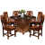 匠友の食卓家庭用の純木食のテーブルと椅子を組み合わせた中国式のガラスのベルトを組み合わせてテーブルを回転させます。古い彫刻をまねて食事をします。大きな丸いテーブルの赤茶色の2 Mテーブルの14椅子（回転盤＋ガラスを送ります。）