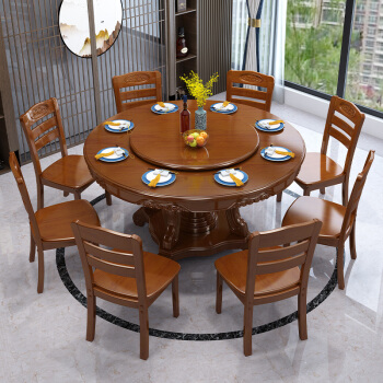 禾友純木テーブル大円卓テーブルテーブルとテーブルの組み合わせベルト回転台中華彫刻家用丸テーブル8人10人12人レストランホテル1.2 mシングルテーブル+0.8 m回転盤(伝言色)をプレゼントします。