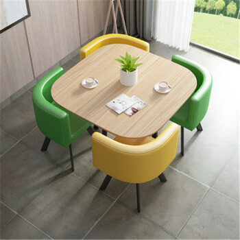 愛杺居商談テーブルと椅子の組み合わせ小円テーブルのベランダとレジャーテーブルのオフィス商談テーブルテーブルテーブルテーブルの応対テーブルと椅子のシンプロ北欧風小テーブルの水曲の方形テーブル2緑2黄皮椅子の四つの椅子。