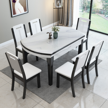 テーブル純木のテーブルとテーブルの組み合わせモダシンプレルが伸縮して折れたままの大理石テーブル家庭用小タイプ鉄骨化ガラス食事丸いテーブル黒＋白（スチールガラスデスクトップ）リボンの模様の1.2 mシングルテーブルです。