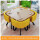 原木色の四角いテーブル+黄色の皮の椅子