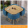 原木色の四角いテーブル+水色の布椅子