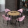 90 CM水曲色の円卓+ピンクの皮椅子+黒い紗の支柱