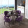 桐の木の色の円卓+紫の布の椅子
