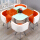 4椅子+90 cm角テーブル、オレンジホワイトダブルカラー