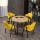 90 CM水曲色の円卓+黄色の皮椅子+黒い紗の支柱