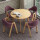 90 CM水曲色の円卓＋紫の布椅子＋まねる木目スタンド