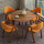 90 CM胡桃色の円卓+オレンジ色の布椅子+まねる木目のステント