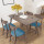 1.38メートルの深い胡桃色のテーブル+青い布の椅子4つ
