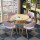 原木色のテーブル+ピンクの布椅子