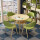 原木色テーブル+緑の布椅子