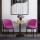 紫布椅子+原木テーブル+二台の椅子