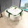 大理石の角テーブルを模して、緑と白の皮の椅子を一つのテーブルにします。
