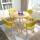 水曲色テーブル+黄布椅子は木目スタンドを模しています。