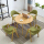 90原木丸テーブル+布椅子+草緑