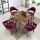 90カレーの木の円卓+布の椅子+深い紫