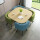 水曲の角テーブル2青い2緑の布の椅子の1テーブルの4つの椅子