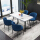 紺色の通気性のある綿麻布をテーブルに4つの椅子（大理石を模した120*60テーブル）